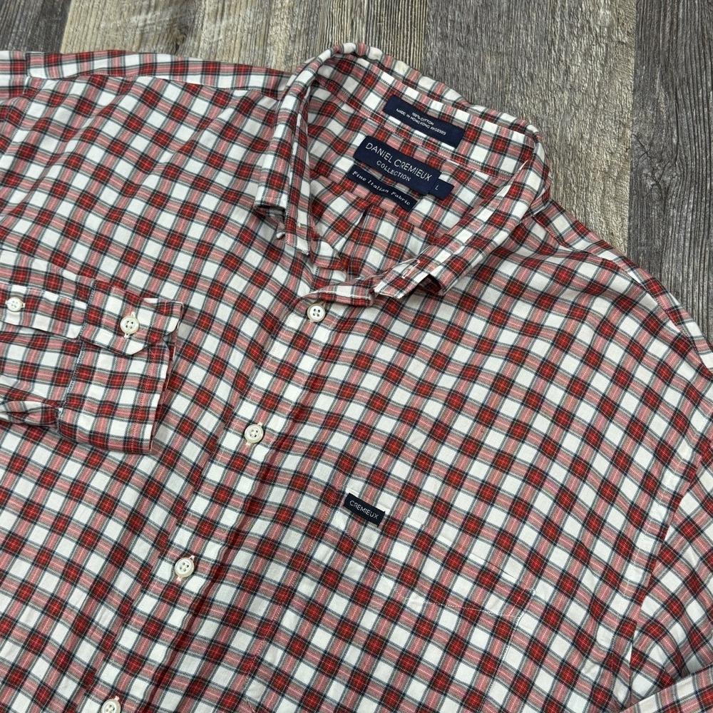 Daniel Cremieux‎ Plaid Button Down Shirt Mens L Red Italian Cotton Long Sleeve